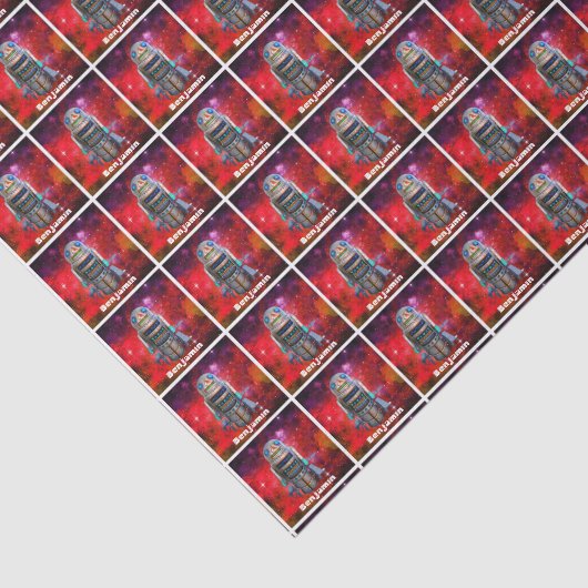 Rode retro speelgoed robot Sci Fi galaxy aangepast Tissuepapier (Detail)