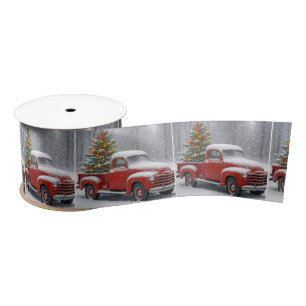 Rode Retro Truck Met Kerstboom Lint