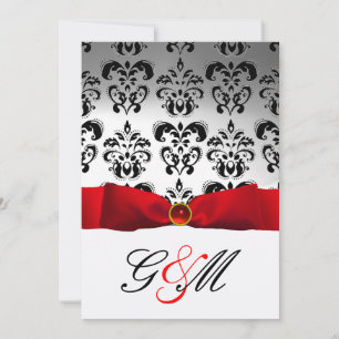 RODE RIBBON WHITE BLACK DAMASK MONOGRAM KAART