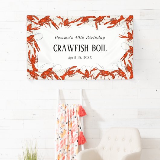 Rode rivierkreeft kookt zeevruchten verjaardagsfee spandoek (Insitu)