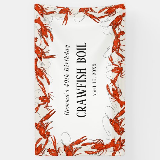 Rode rivierkreeft kookt zeevruchten verjaardagsfee spandoek (Verticaal)