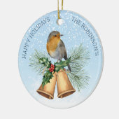 Rode robin, heilige kerstklokken keramisch ornament (Links)