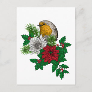 Rode robin op kerstversiering briefkaart