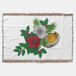 Rode robin op kerstversiering deken