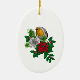 Rode robin op kerstversiering keramisch ornament