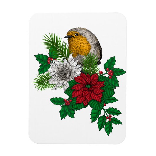 Rode robin op kerstversiering magneet (Verticaal)