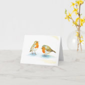 Rode Robins in de Winter   Kaart (Gele Bloem)