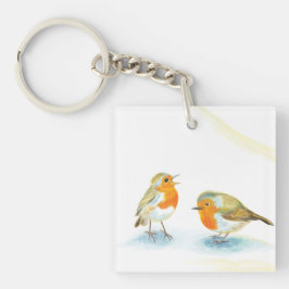 Rode Robins in de winter Sleutelhanger