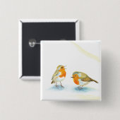 Rode Robins in de winter Vierkante Button 5,1 Cm (Voorkant /achterkant)