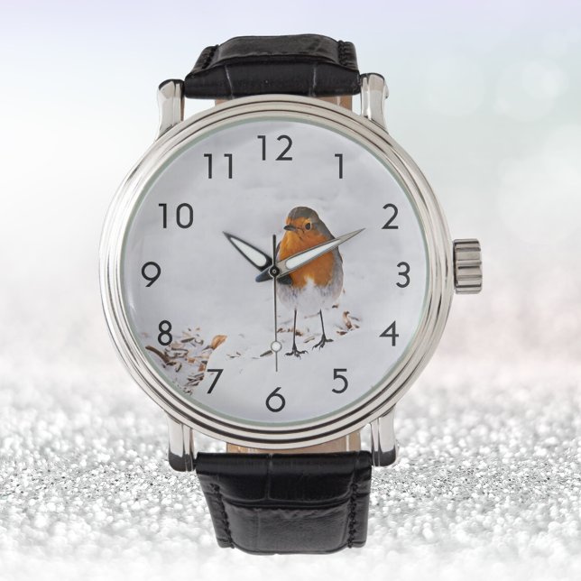 Rode Robin's wintersneeuw Horloge (Creator heeft geüpload)