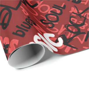 Rode Rock Pop R & B Muziektekst Cadeaupapier