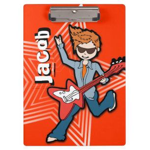 Rode rockstar gitaarjongen voeg jouw naam klembord