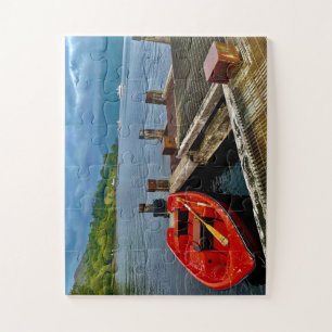 Rode roeiboot bij rustige Glasgowsteiger Legpuzzel