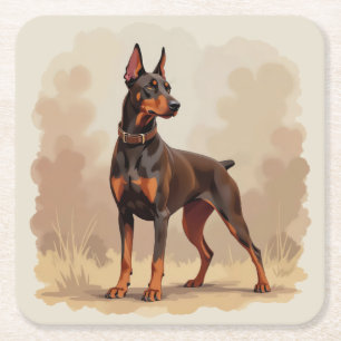 Rode Roest Bruine Dobermann Pinscher Hond Vierkante Kartonnen Onderzetter