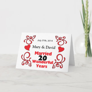 Rode rol & harten namen & datum 20 jr jubileum kaart