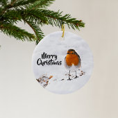 Rode roodborst vogel sneeuw Prettig kerstfeest Keramisch Ornament