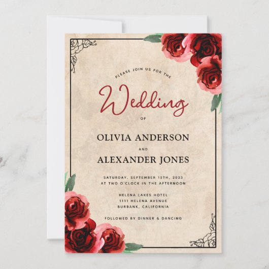  rode roodbruine bruidsbruine bruiloft kaart (Voorkant)