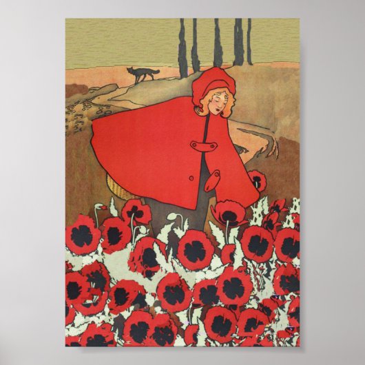  rode roofhond Wolf papaverbloemen Poster (Voorkant)