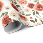 Rode roomkleurige harten en bloemen bruidsfeest cadeaupapier (Rol Hoek)