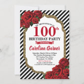 Rode roos 90e verjaardag uitnodiging voor goud (Voorkant)