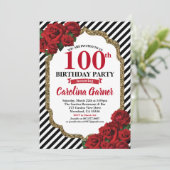 Rode roos 90e verjaardag uitnodiging voor goud (Staand voorkant)