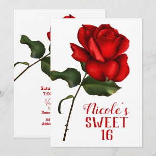 Rode Roos Beauty & The Beast Sweet 16 Feest Kaart