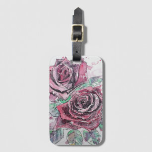 Rode Roos Bloem Florale Waterverf Bagage Label