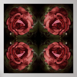 Rode Roos Bloem in Bloei Abstract Vintage Poster