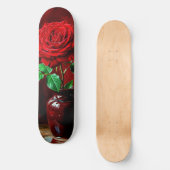Rode Roos Bloem Schilderij Skateboard (Voorkant)