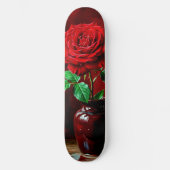 Rode Roos Bloem Schilderij Skateboard (Voorkant)