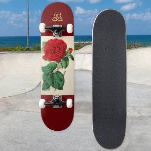 Rode Roos Bloem Vintage Illustratie Monogram Skateboard