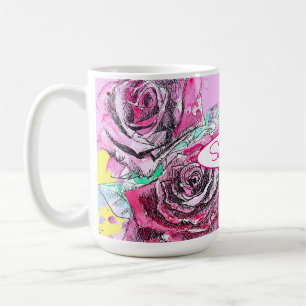 Rode Roos Bloem Waterverf Kleurrijk Roze Kunst Koffiemok