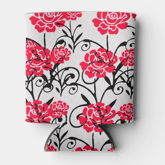 Rode Roos Bloemen Illustratie Patroon Ontwerp Blikjeskoeler (Voorkant)