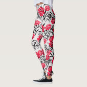 Rode Roos Bloemen Illustratie Patroon Ontwerp Leggings (Links)