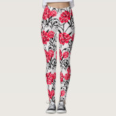 Rode Roos Bloemen Illustratie Patroon Ontwerp Leggings (Voorkant)