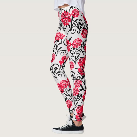 Rode Roos Bloemen Illustratie Patroon Ontwerp Leggings