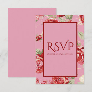 Rode roos bloemendruk bewaar de datum RSVP kaart