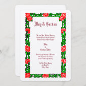  rode roos bloemige grens bruiloft kaart (Voorkant / Achterkant)