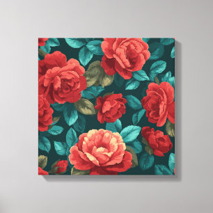 Rode Roos Bloempatroon - Elegante Botanische Kunst Canvas Afdruk