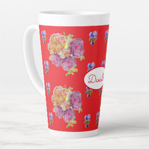 Rode Roos Bloemrozen Vintage Tuin Vrouw Retro Latte Mok