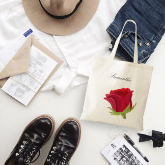 Rode roos bruidsmeisje naam tote bag