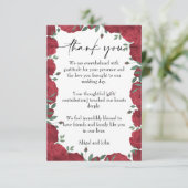 Rode roos bruiloft bedankkaart (Staand voorkant)