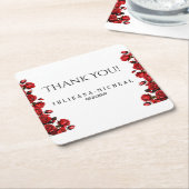 Rode roos bruiloft vierkante kartonnen onderzetter (Schuin)