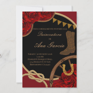 Rode Roos Charra Quinceañera Mexicaans Feest  Kaart