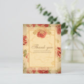 Rode roos, crème, geelbruin antiek floreel bedankkaart (Staand voorkant)