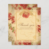 Rode roos, crème, geelbruin antiek floreel bedankkaart (Voorkant / Achterkant)
