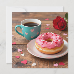 Rode Roos, Donut en Koffie Valentijnsdag Feestdagenkaart
