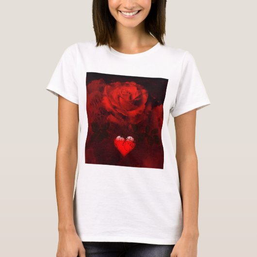 Rode roos en hart t-shirt (Voorkant)