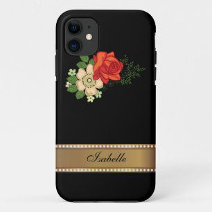 Rode Roos en Madeliefjes Gouden Gepersonaliseerde iPhone 11 Hoesje