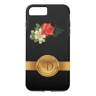Rode Roos en Madeliefjes Gouden Monogram Naam iPhone 8 Plus / 7 Plus Hoesje